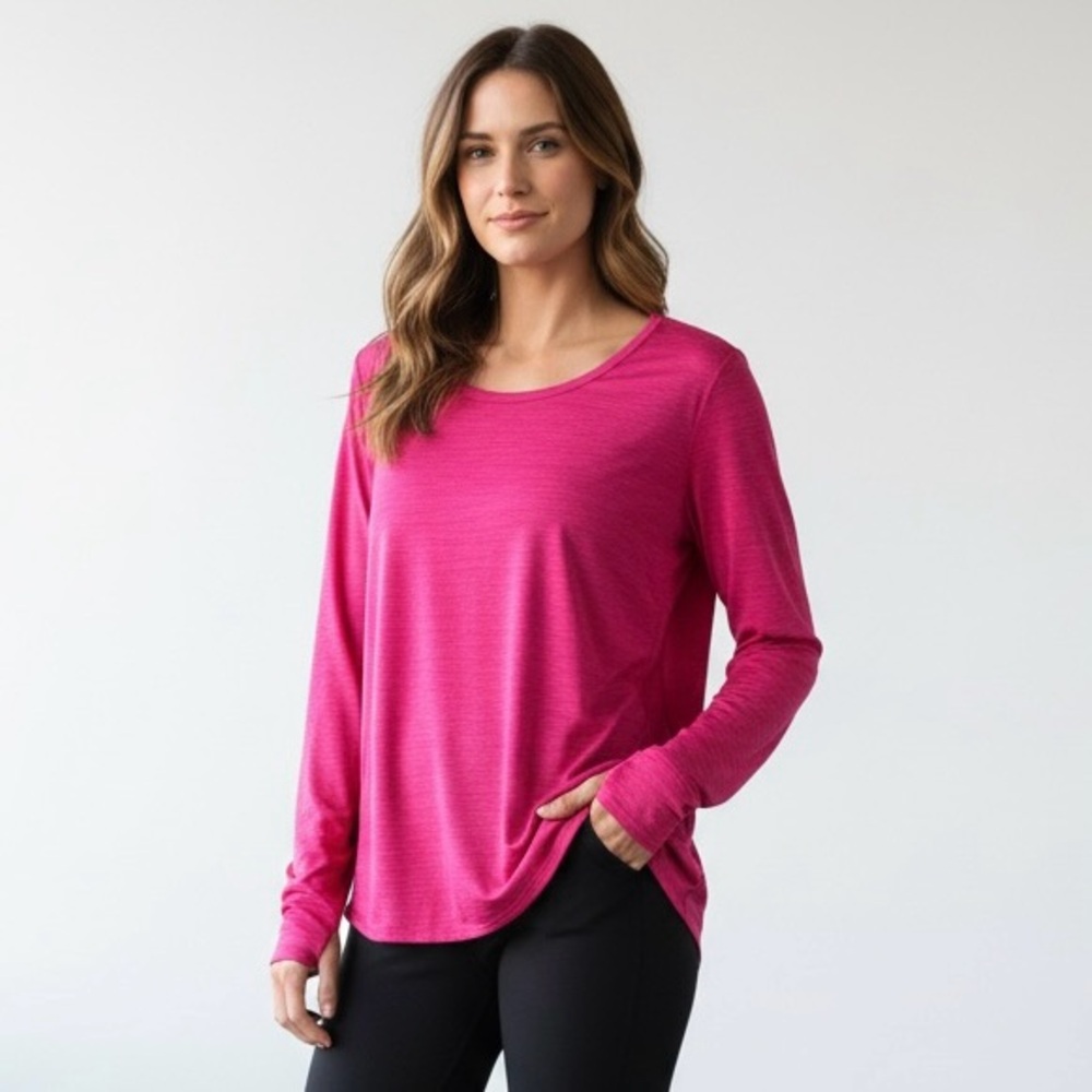 Athleta Pink Striped Long Sleeve Athletic Top‎ Women's Size L